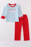 Blue stripe santa claus embroide boy set - Aaria Tees Aaria Tees