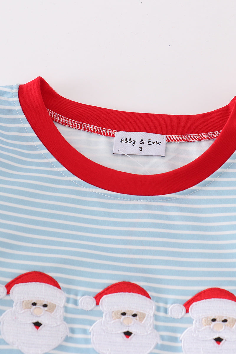 Blue stripe santa claus embroide boy set - Aaria Tees Aaria Tees