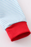 Blue stripe santa claus embroide boy set - Aaria Tees Aaria Tees