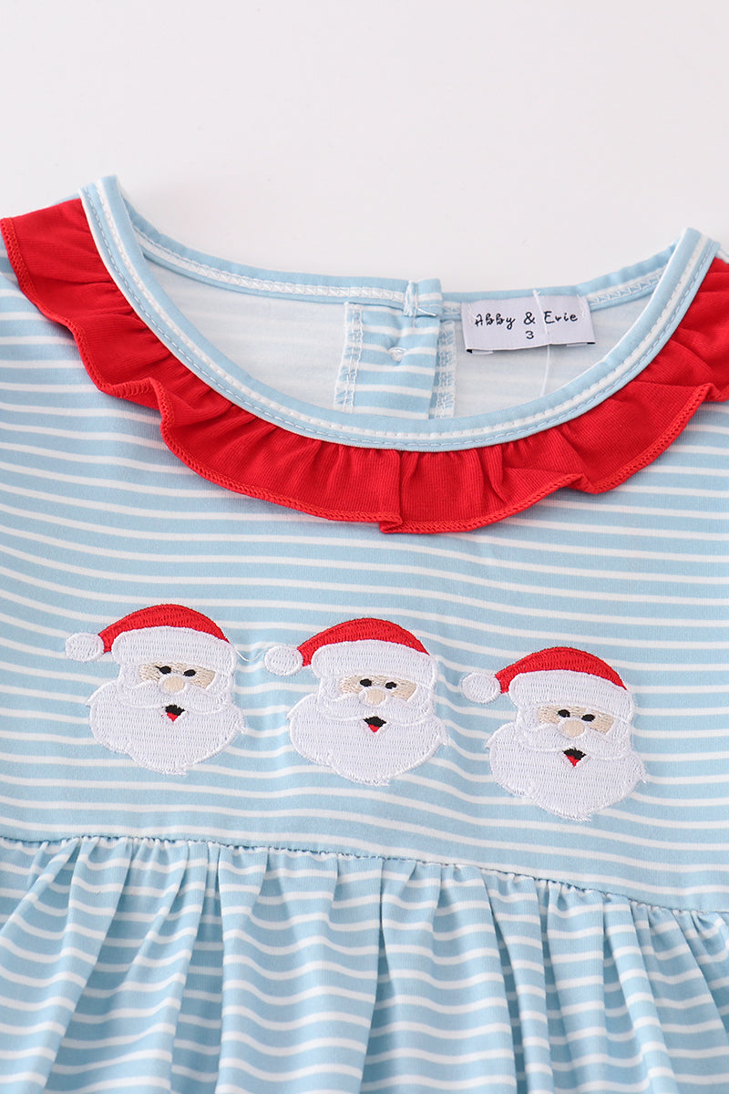 Blue stripe santa claus embroide girl set - Aaria Tees Aaria Tees