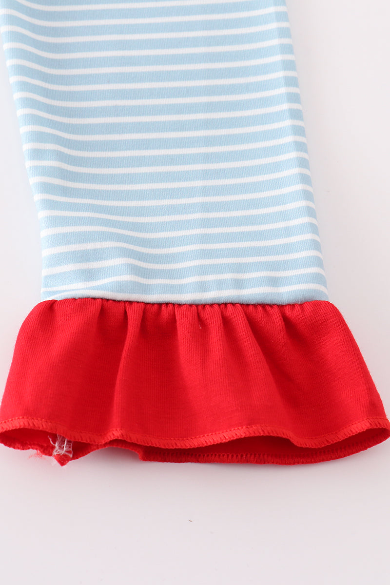 Blue stripe santa claus embroide girl set - Aaria Tees Aaria Tees