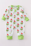 Green striped grinch print Zipper boy romper Aaria Tees