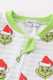Green striped grinch print Zipper boy romper Aaria Tees