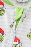 Green striped grinch print Zipper boy romper Aaria Tees