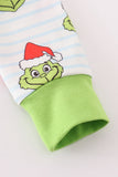 Green striped grinch print Zipper boy romper Aaria Tees