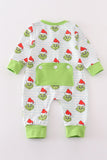 Green striped grinch print Zipper boy romper Aaria Tees