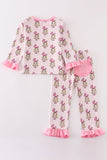 Pink stripe cindy lou who print girl pajamas Aaria Tees