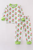 Green striped grinch print boy pajamas Aaria Tees