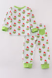 Green striped grinch print boy pajamas Aaria Tees