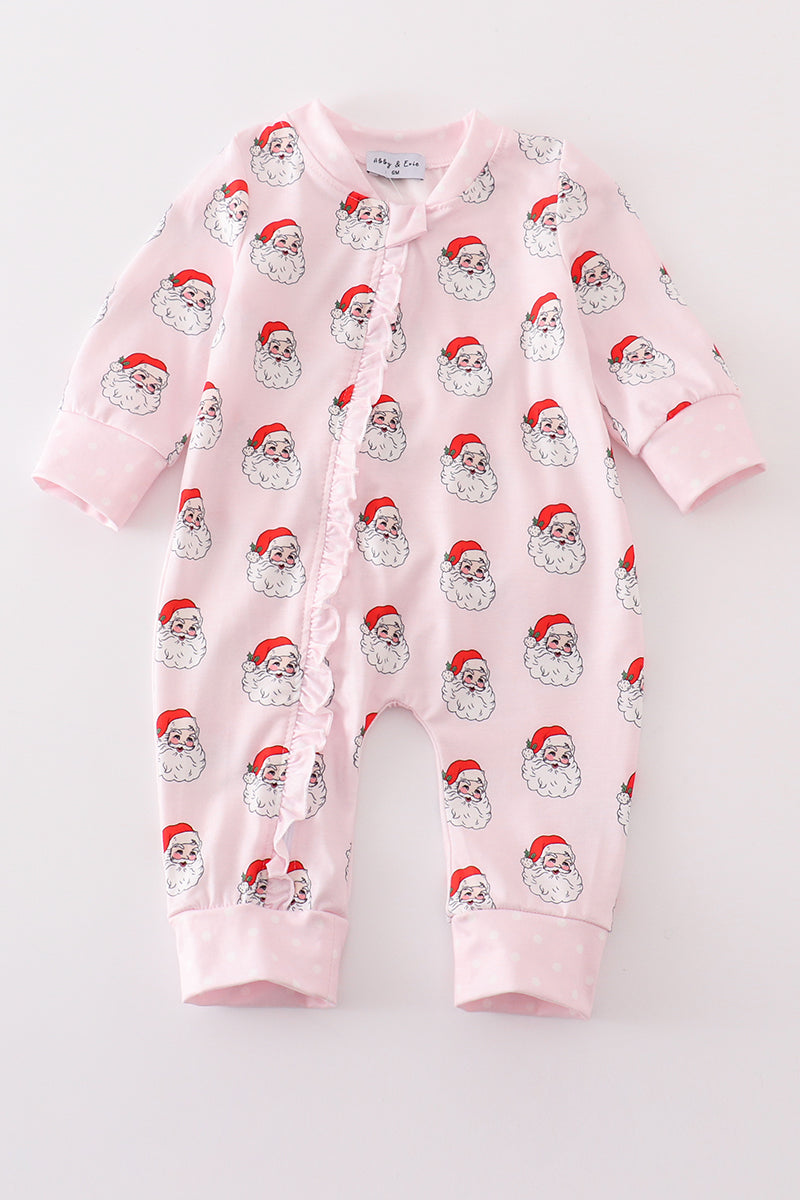 Pink santa print Zipper girl romper - Aaria Tees Aaria Tees