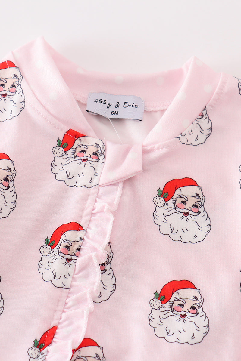 Pink santa print Zipper girl romper - Aaria Tees Aaria Tees