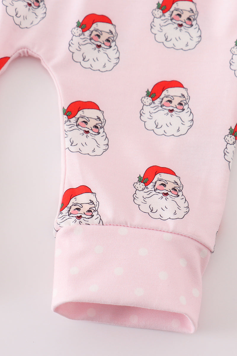 Pink santa print Zipper girl romper - Aaria Tees Aaria Tees