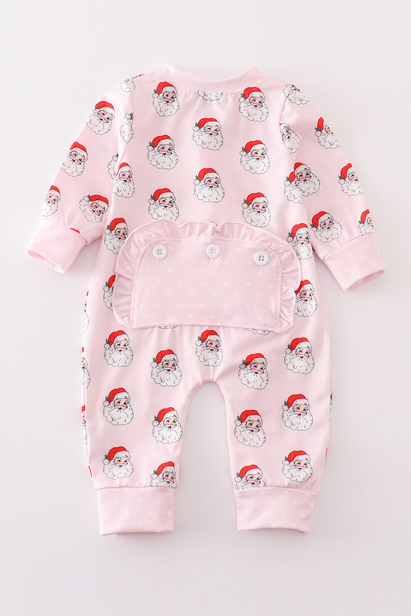 Pink santa print Zipper girl romper - Aaria Tees Aaria Tees