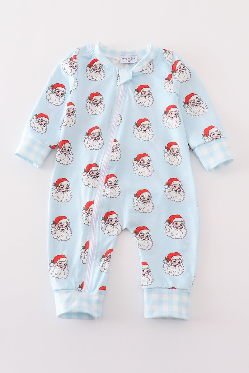 Blue Santa print Zipper girl romper - Aaria Tees Aaria Tees