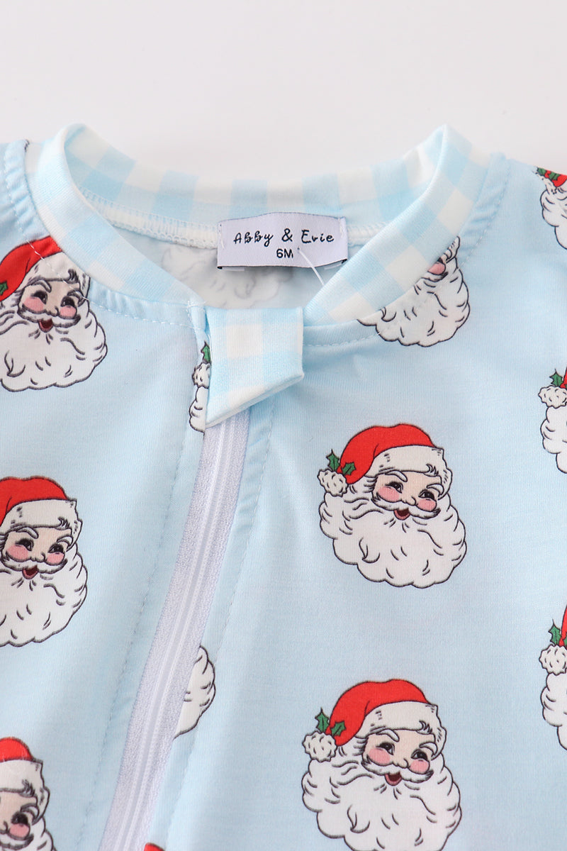 Blue Santa print Zipper girl romper - Aaria Tees Aaria Tees