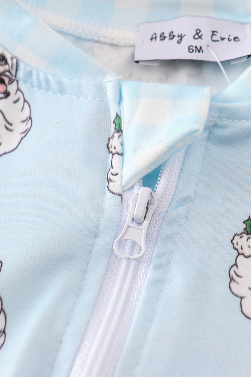 Blue Santa print Zipper girl romper - Aaria Tees Aaria Tees
