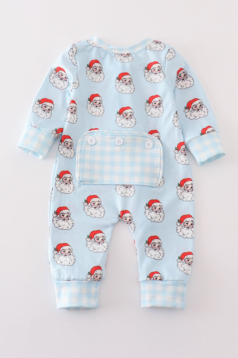 Blue Santa print Zipper girl romper - Aaria Tees Aaria Tees