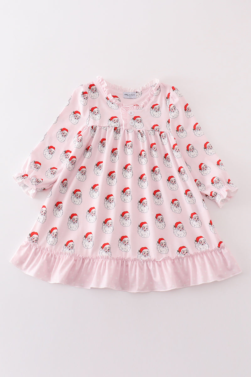 Pink santa print girl dress - Aaria Tees Aaria Tees