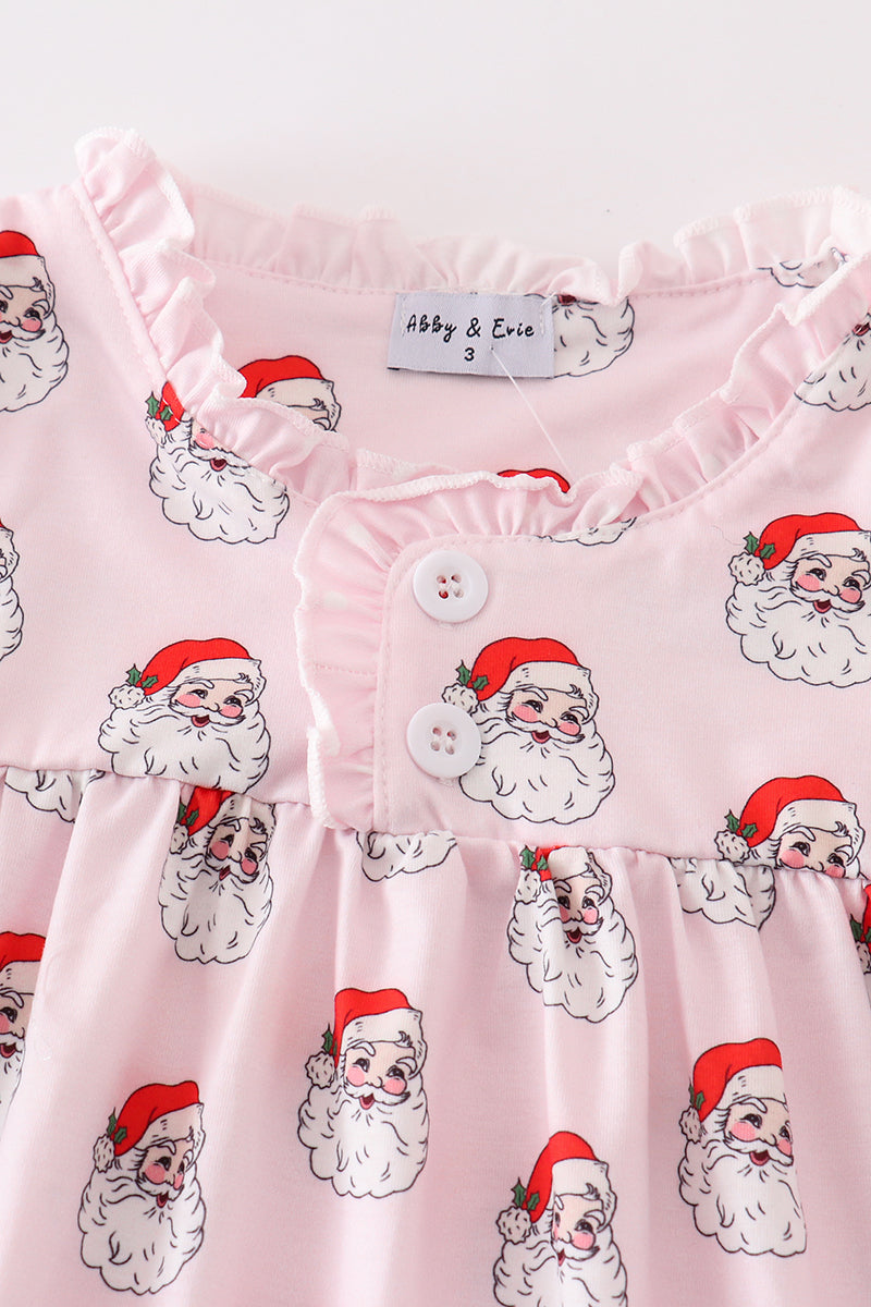 Pink santa print girl dress - Aaria Tees Aaria Tees