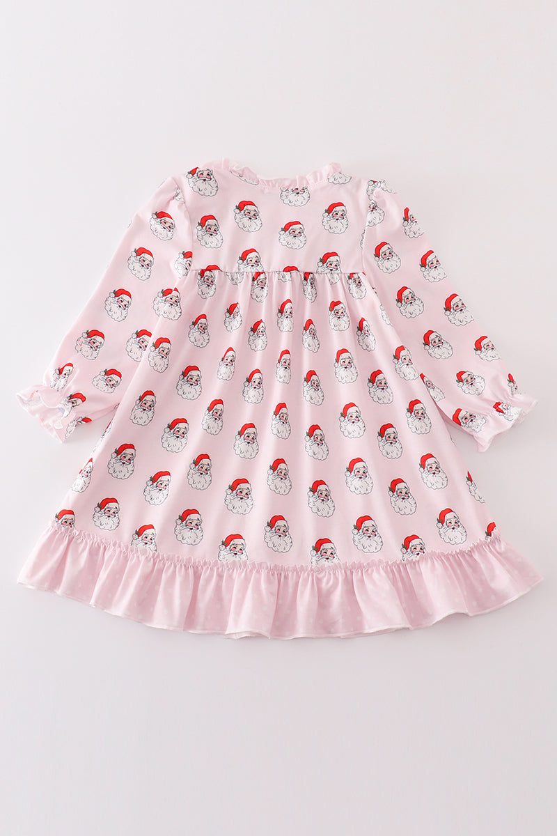 Pink santa print girl dress - Aaria Tees Aaria Tees
