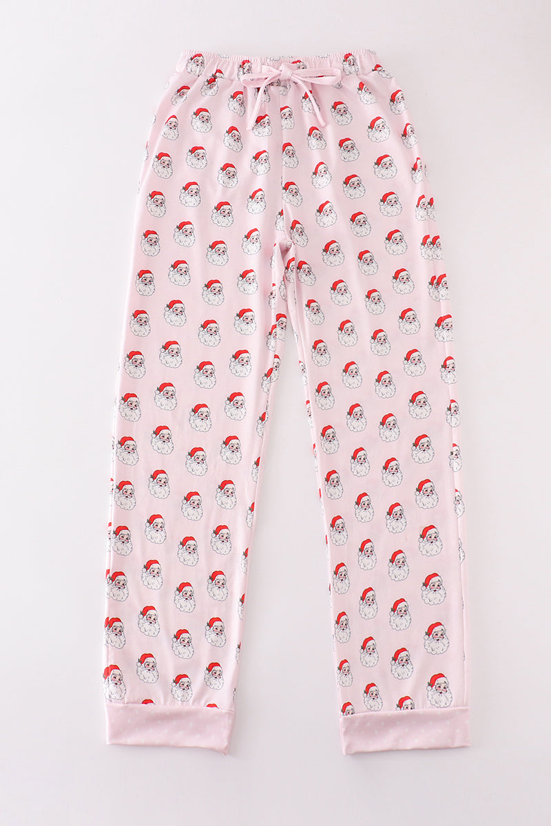 Pink santa print mom pajama pants - Aaria Tees Aaria Tees