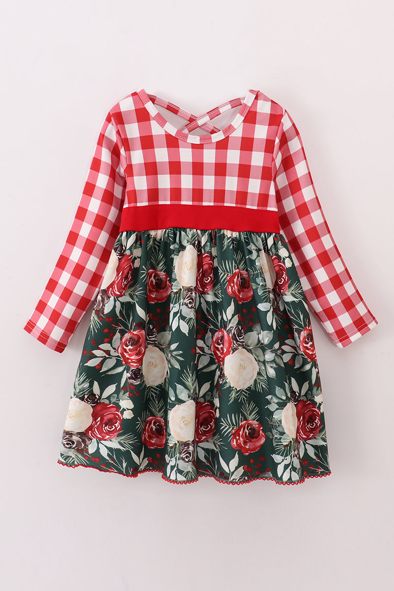 Red floral gingham mom&me dress - Aaria Tees Aaria Tees