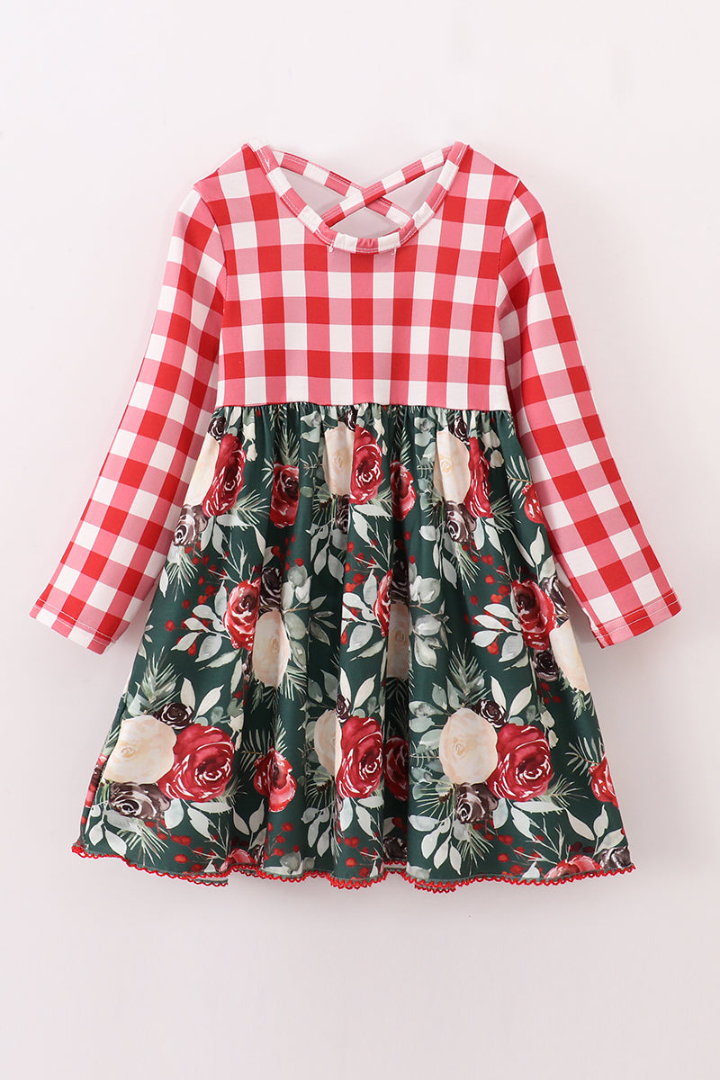 Red floral gingham mom&me dress - Aaria Tees Aaria Tees