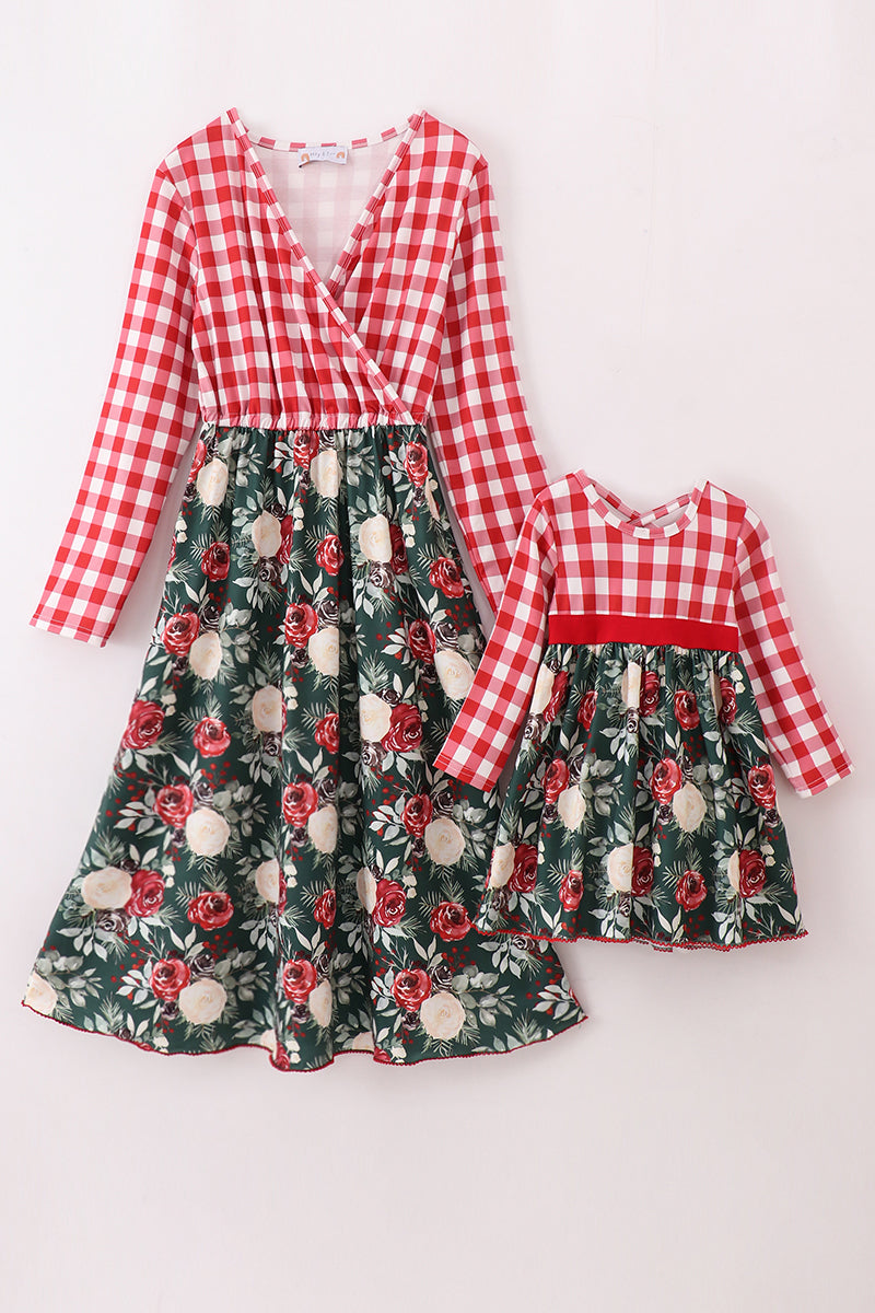 Red floral gingham mom&me dress - Aaria Tees