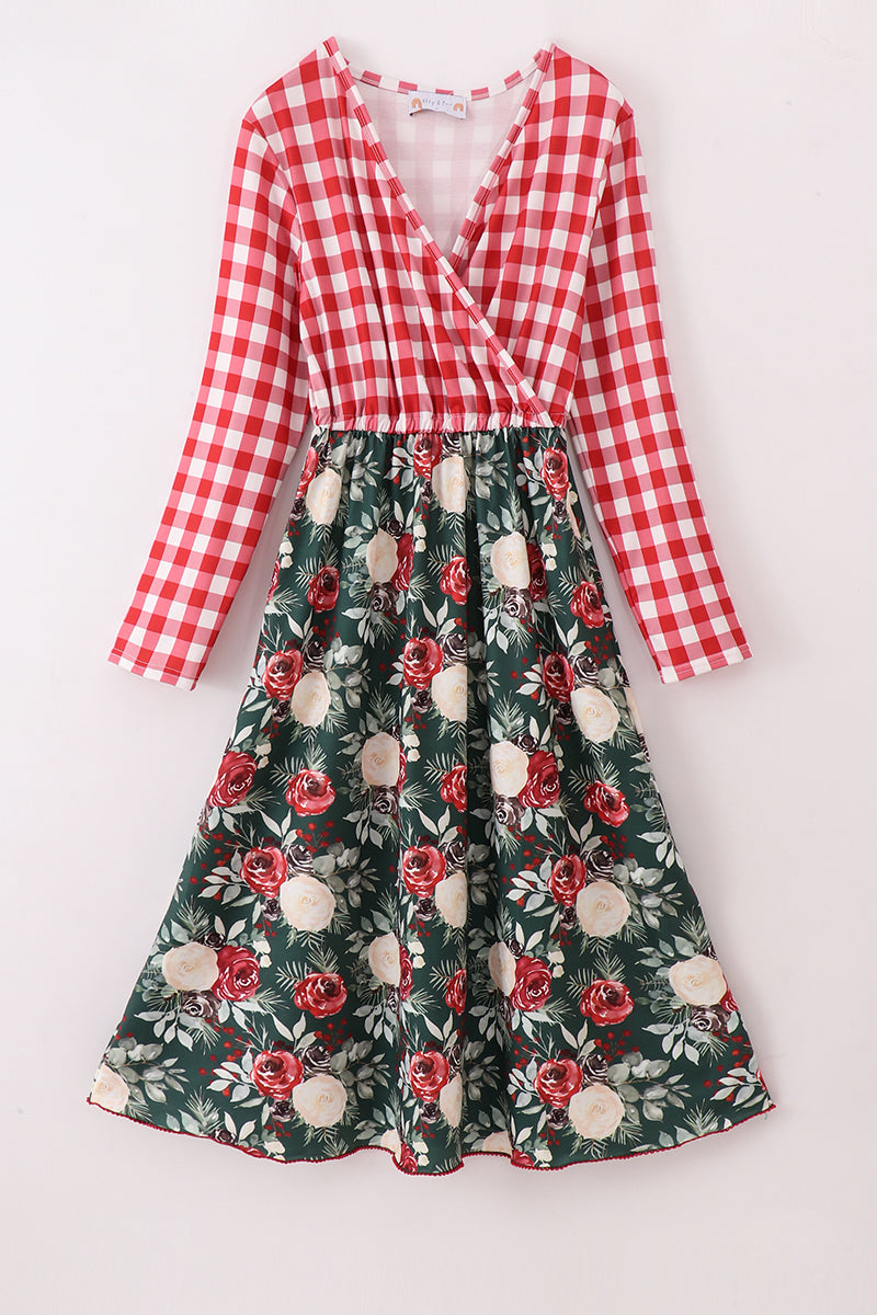 Red floral gingham mom&me dress - Aaria Tees Aaria Tees