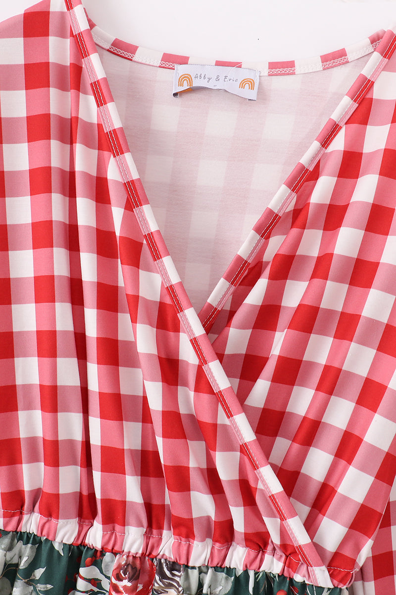 Red floral gingham mom&me dress - Aaria Tees Aaria Tees