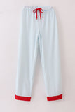 Blue stripe christmas santa claus embroidery men pajamas pants - Aaria Tees Aaria Tees