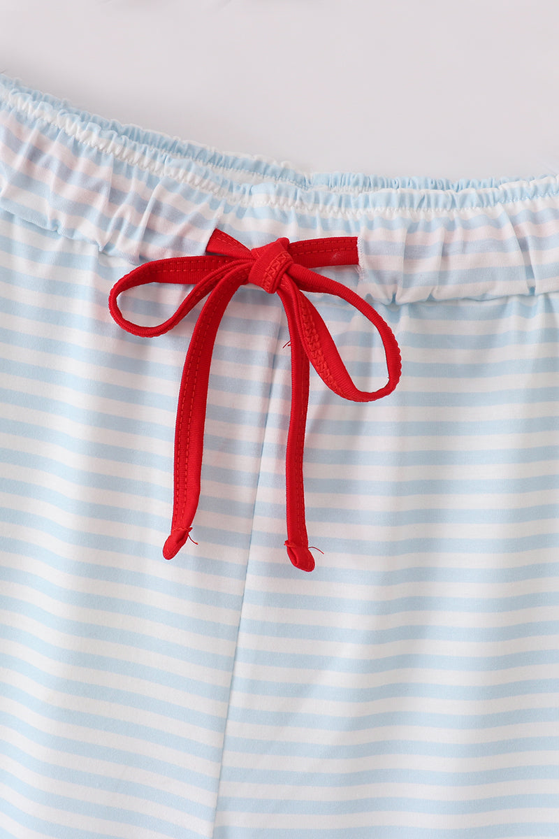 Blue stripe christmas santa claus embroidery men pajamas pants - Aaria Tees Aaria Tees