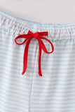 Blue stripe christmas santa claus embroidery men pajamas pants - Aaria Tees Aaria Tees