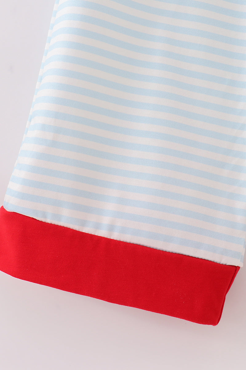 Blue stripe christmas santa claus embroidery men pajamas pants - Aaria Tees Aaria Tees