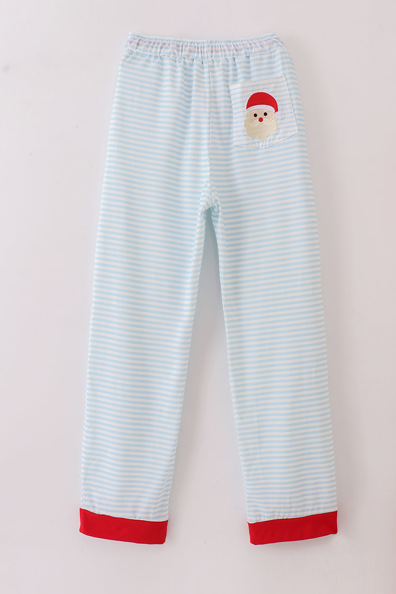 Blue stripe christmas santa claus embroidery men pajamas pants - Aaria Tees Aaria Tees
