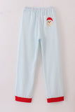 Blue stripe christmas santa claus embroidery men pajamas pants - Aaria Tees Aaria Tees