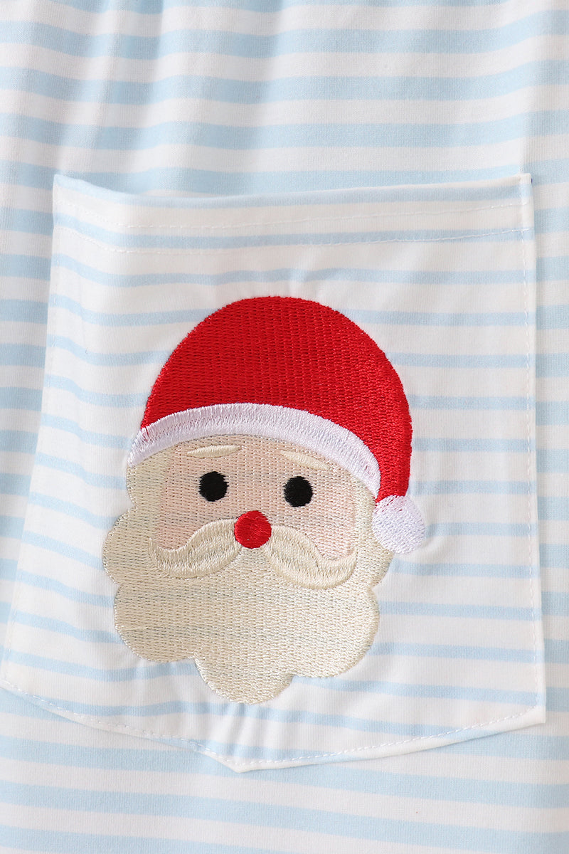 Blue stripe christmas santa claus embroidery men pajamas pants - Aaria Tees Aaria Tees