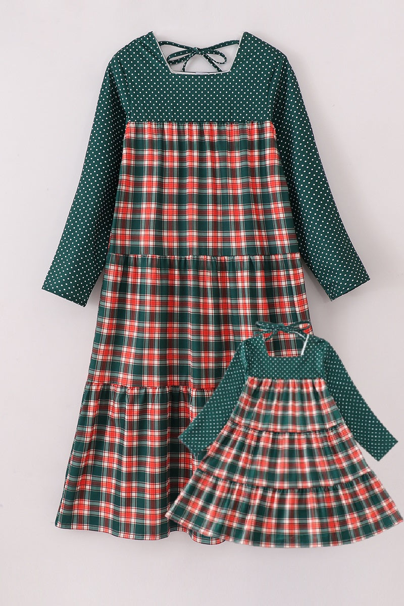 Forest merry christmas plaid mom&me dress - Aaria Tees Aaria Tees