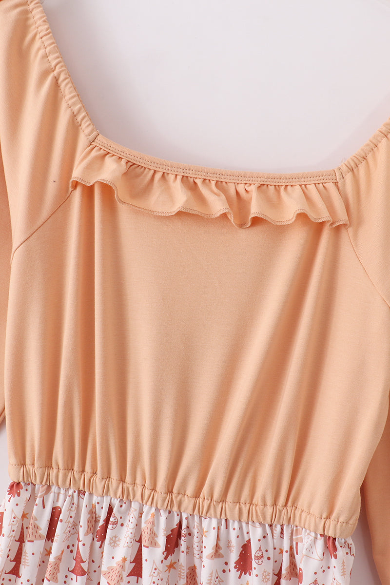 Khaki christmas tree applique women dress - Aaria Tees Aaria Tees