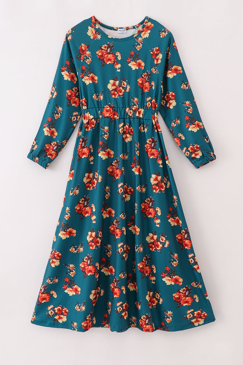 Green floral print mom&me dress - Aaria Tees