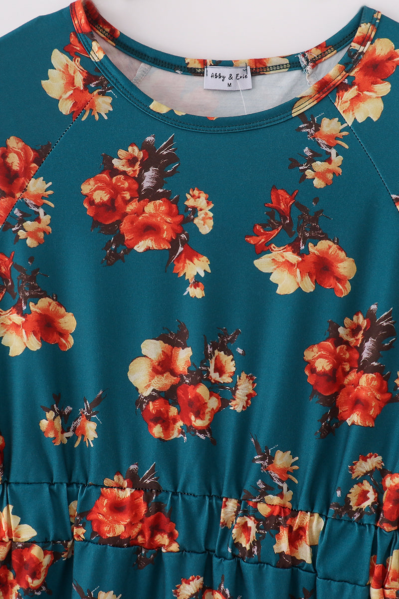 Green floral print mom&me dress - Aaria Tees Aaria Tees
