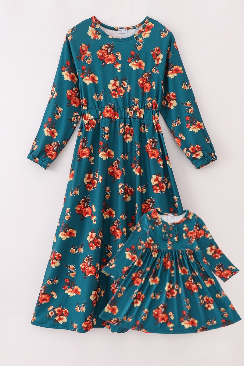 Green floral print mom&me dress - Aaria Tees Aaria Tees