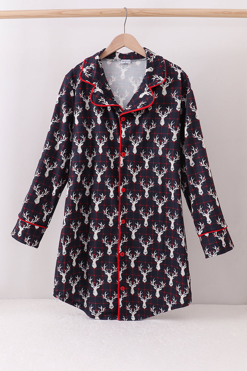 Navy deer print mom gown - Aaria Tees Aaria Tees