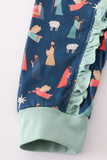 Navy nativity print ruffle romper - Aaria Tees Aaria Tees