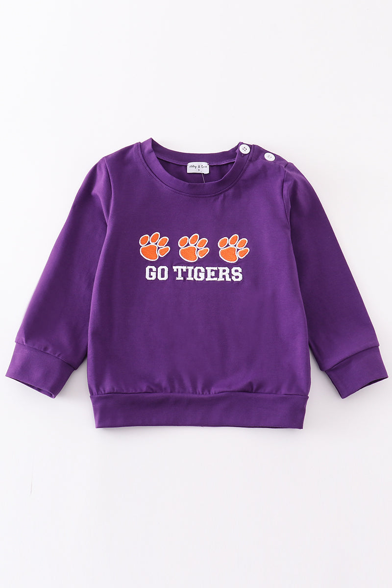 Puprle go tigers embroidery boy top - Aaria Tees