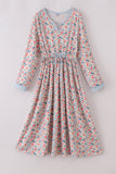 Pink&blue floral print women dress - Aaria Tees Aaria Tees