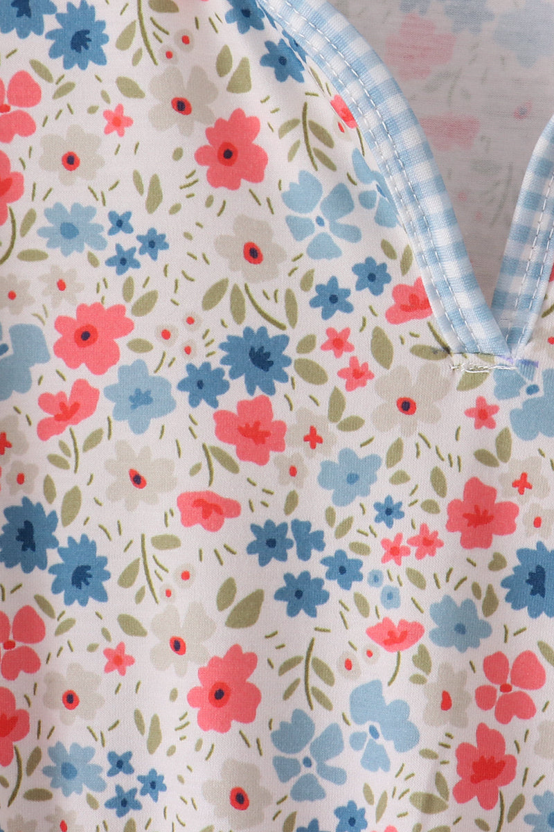 Pink&blue floral print women dress - Aaria Tees Aaria Tees