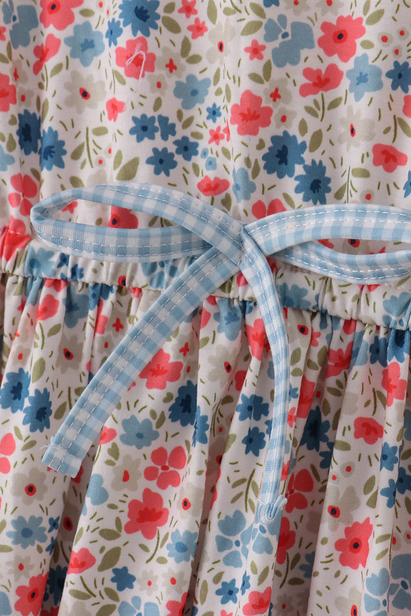 Pink&blue floral print women dress - Aaria Tees Aaria Tees