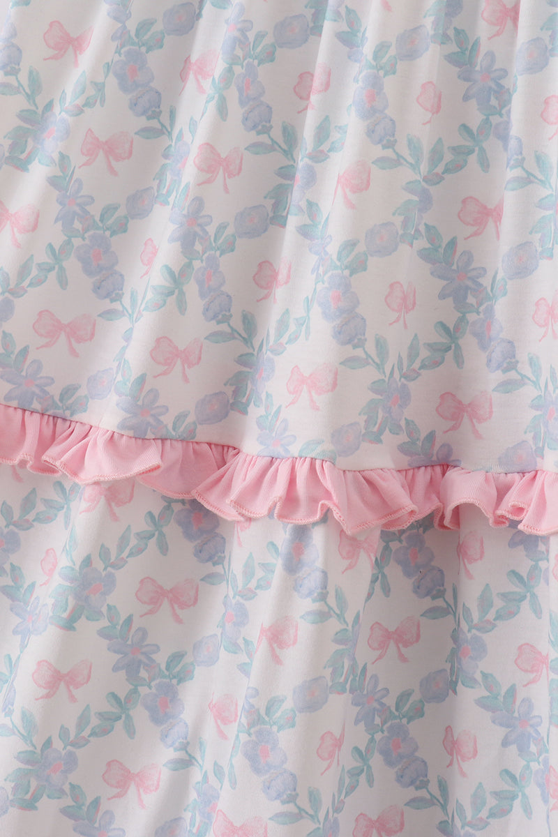 Pink bow print  ruffle mom dress - Aaria Tees Aaria Tees