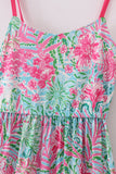 Pink Palm Paradise print tiered mom dress Aaria Tees